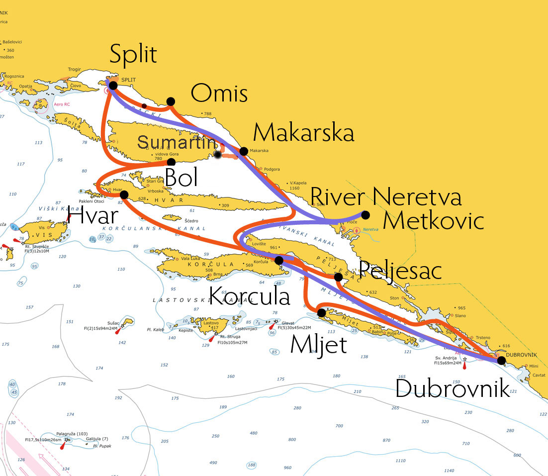 Map Southern Croatia Coast